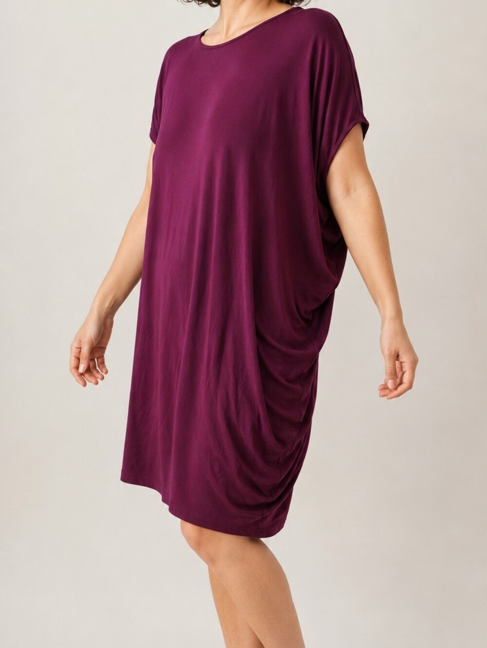 Eileen Fisher Plum Asymmetrical Jersey Shift Dress Size M Viscose